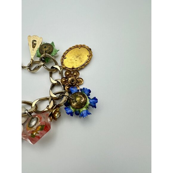 Handmade upcycled vintage antique earrings gold tone 13 charms chain bracelet - Picture 9 of 12